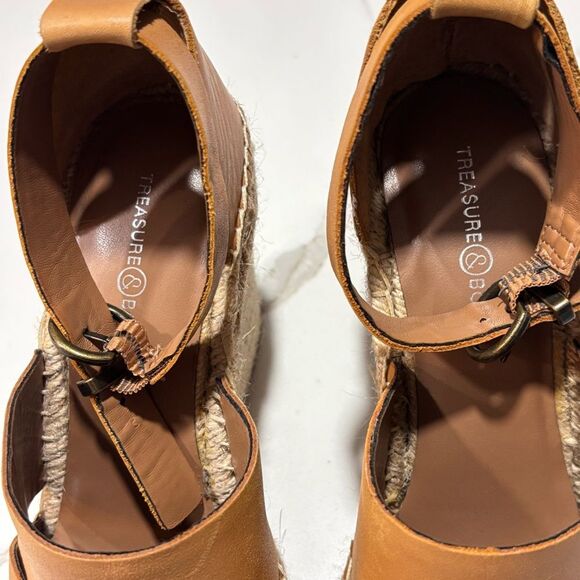 Treasure & Bond | Tan Leather Platform Espadrilles Wedge Sandals Women’s Size 8 - Picture 4 of 11